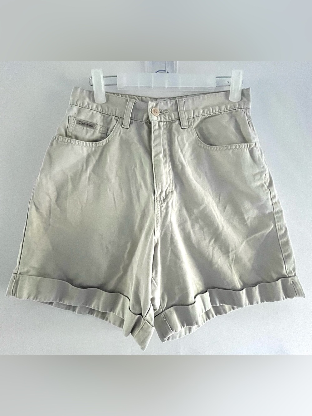 Vintage Calvin Klein High Waisted Khaki Cuffed Shorts 90s
